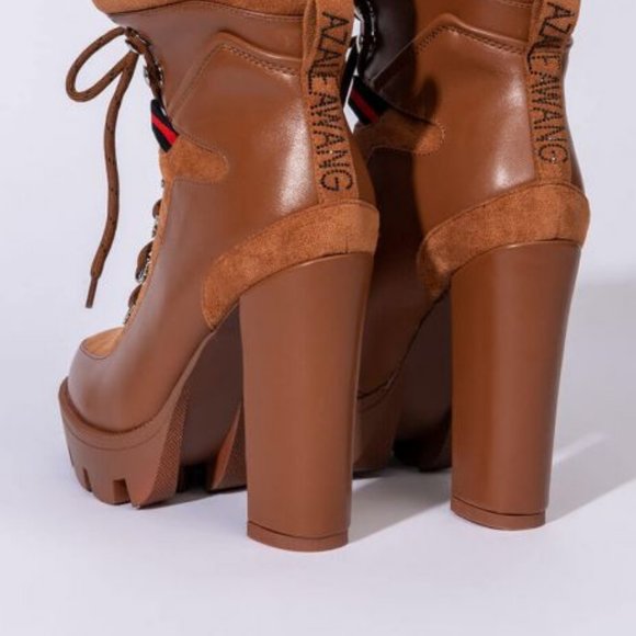 AZALEA WANG I GOT THE SAUCE CHUNKY HEEL BOOTIE IN BROWN  ( BRAND NEW !!!! ) - Picture 3 of 9